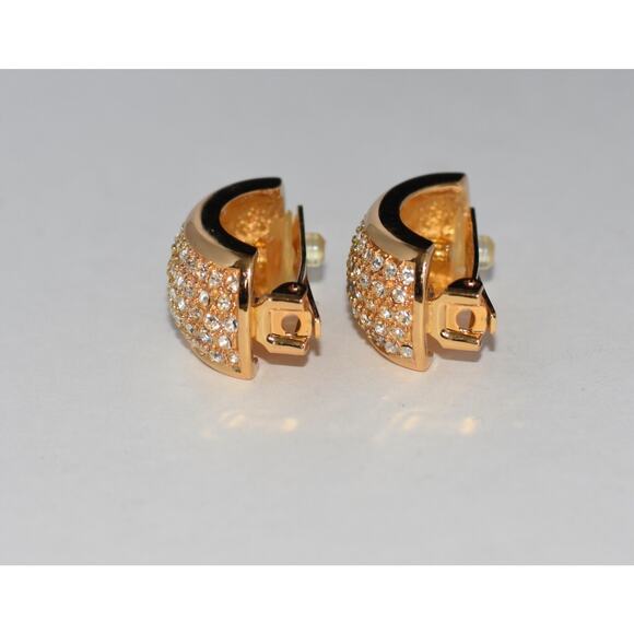Christian Dior Henkel Grosse Chunky Half Moon Pave Rhinestone Clip Earrings - Picture 8 of 9